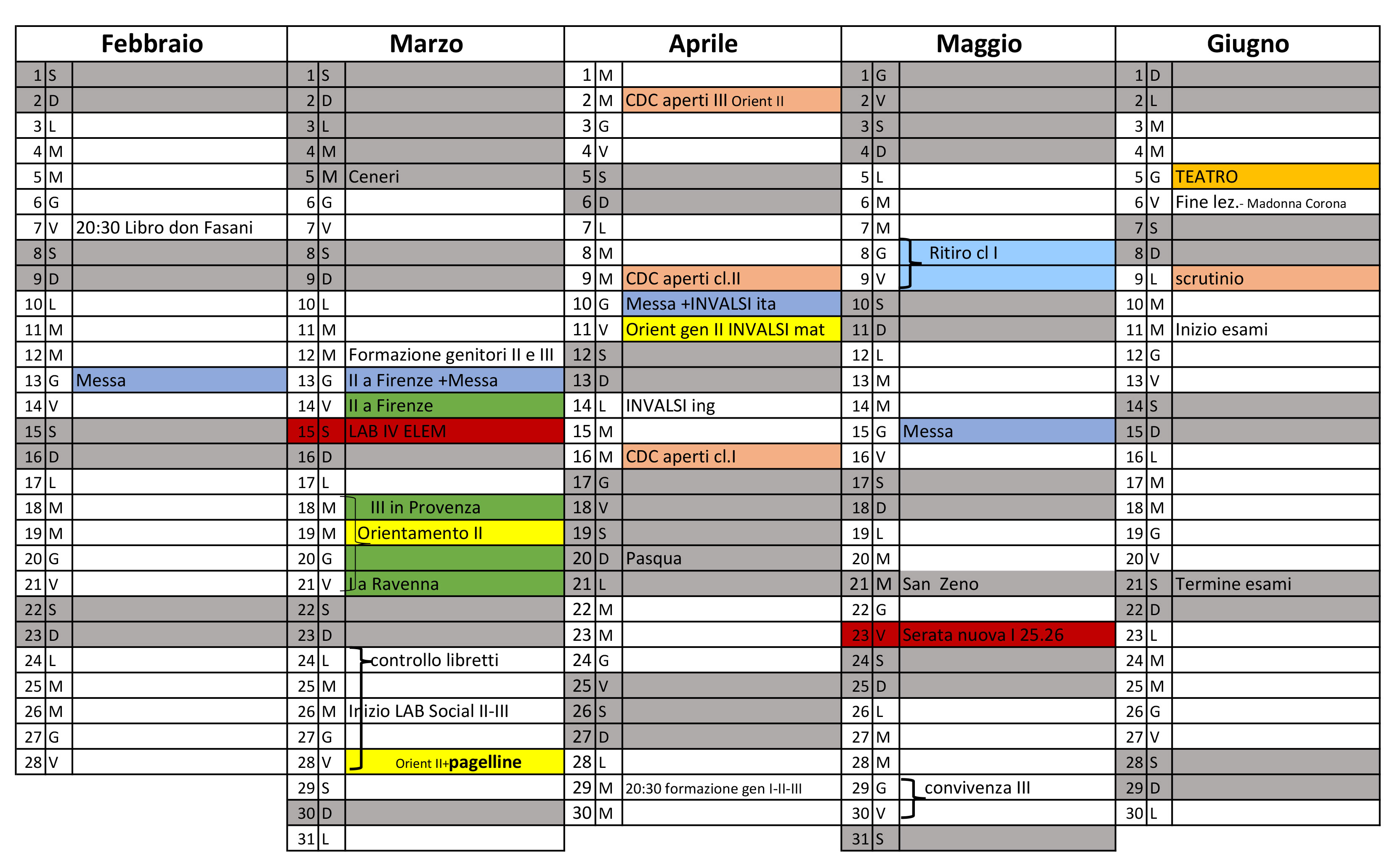 CALENDARIO 24 25 FEBBRAIO GIUGNO