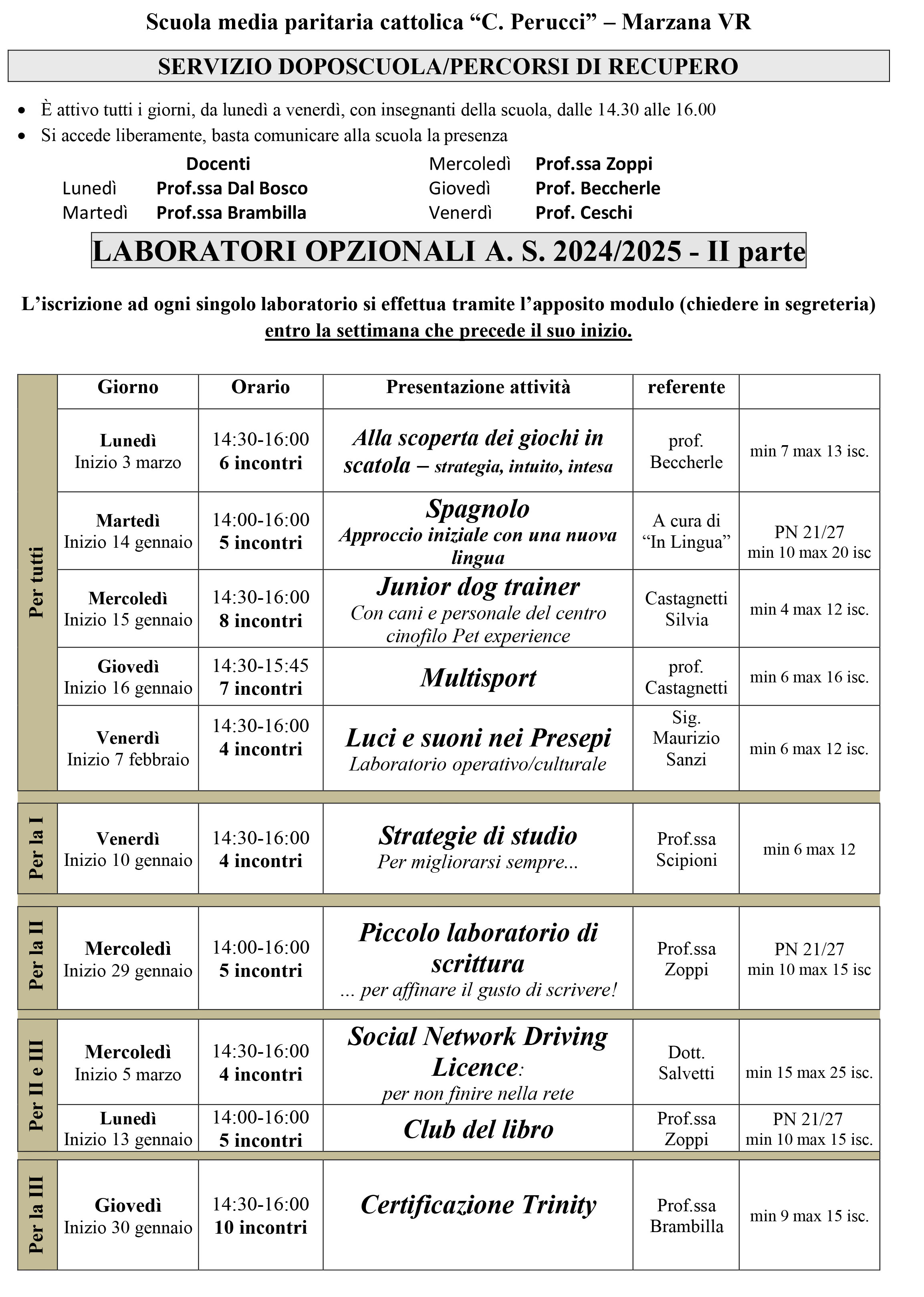 LABORATORI POMERIDIANI OPZIONALI 24 25 II parte